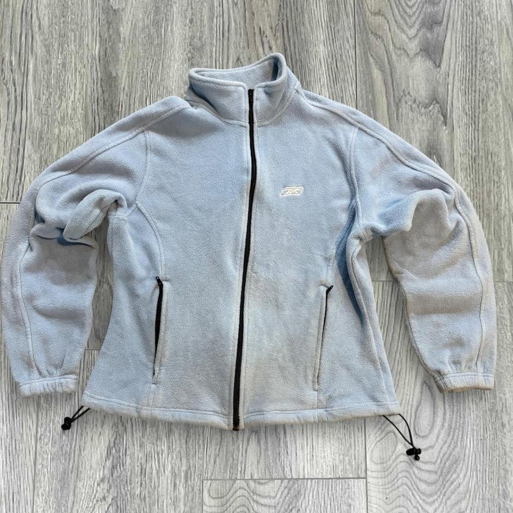 Vintage 90s Reebok Full Zip Fleece Jacket Womens Large Baby Blue Vector Logo